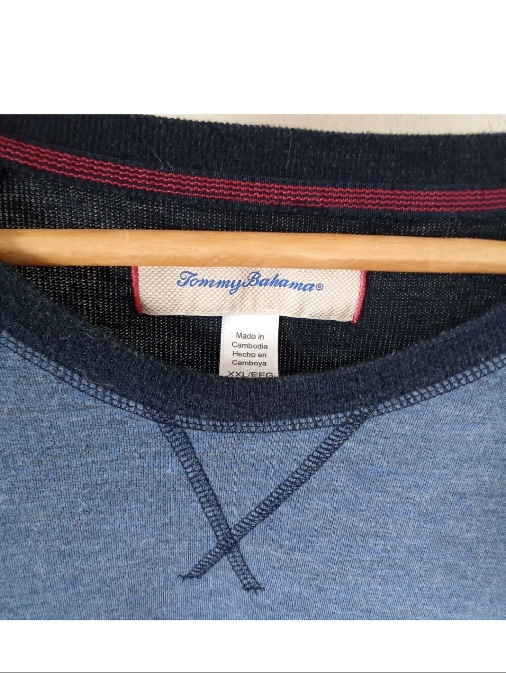 Tommy Bahama Men's XXL Blue Navy Raglan Long Sleeve Shirt - Picture 3 of 6